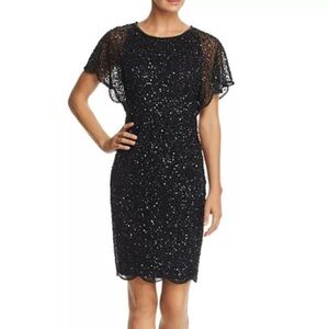 Adrianna Papell Black Sequin Flutter Sleeve Mini Dress